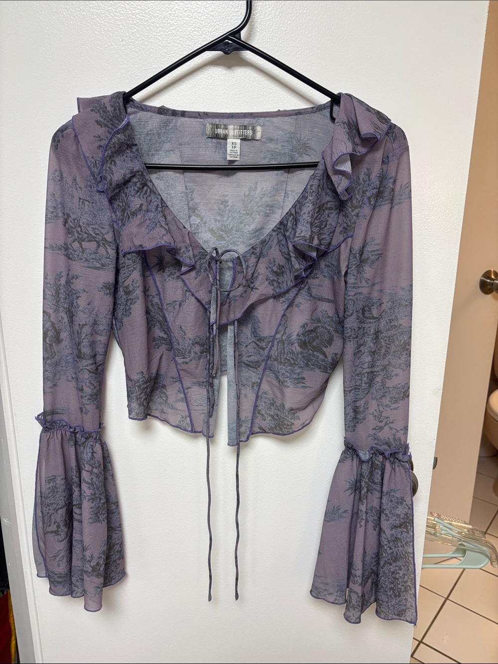Urban Outfitters Lavender Ruffle Tie-Front Sheer Blouse